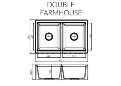 GRANMASTER TAPERED FARMHOUSE QUARTZ BELFAST TITAN GREY DOUBLE BOWL SINK (Reversible - Flat/Ribbed Front), GRA0087 GRANMASTER TAPERED FARMHOUSE QUARTZ BELFAST TITAN GREY DOUBLE BOWL SINK (Reversible - Flat/Ribbed Front), GRA0087